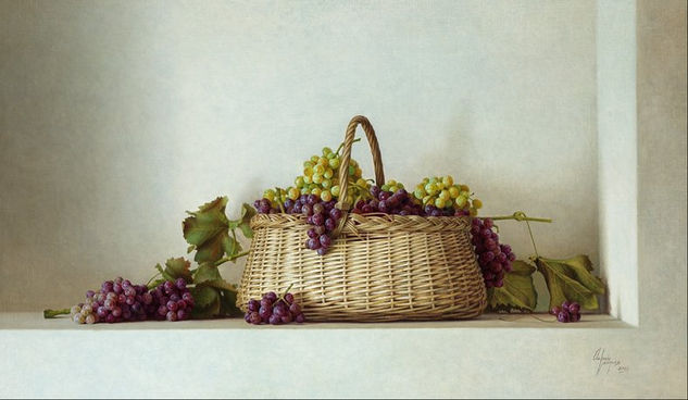 cesta con uvas Oil Panel Still Life Paintings