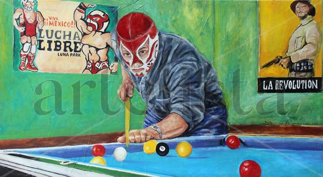 Canek jugando billar Oil Canvas Portrait