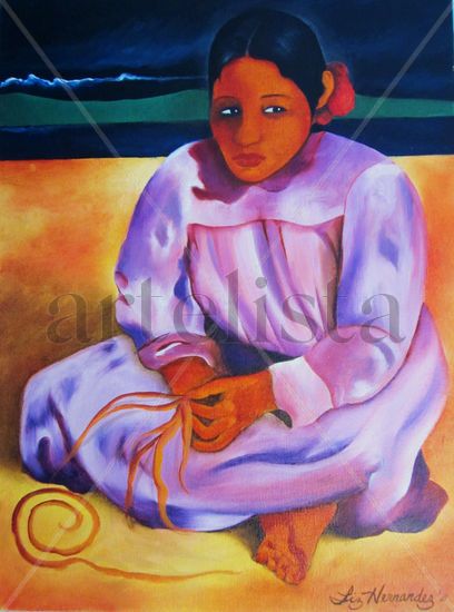 "MUJERES DE TAHITI" (DETALLE). Oil Canvas Figure Painting