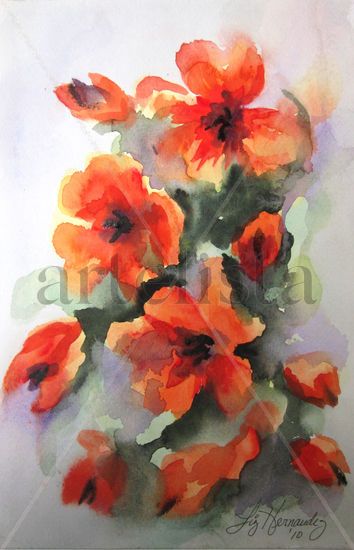 Bouquet naranja Watercolour Paper Floral Painting