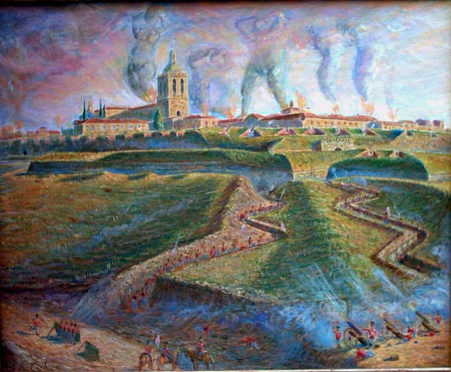 "Ataque de los Ingleses -Ciudad Rodrigo- Salamanca" Óleo Lienzo Otros