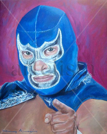 Blue Demon Jr Óleo Lienzo Retrato