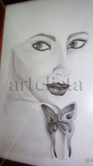 Mujer con mariposa. Pencil