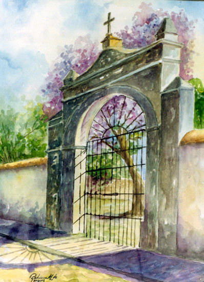 Panteón de Huaquechula Watercolour Paper Landscaping