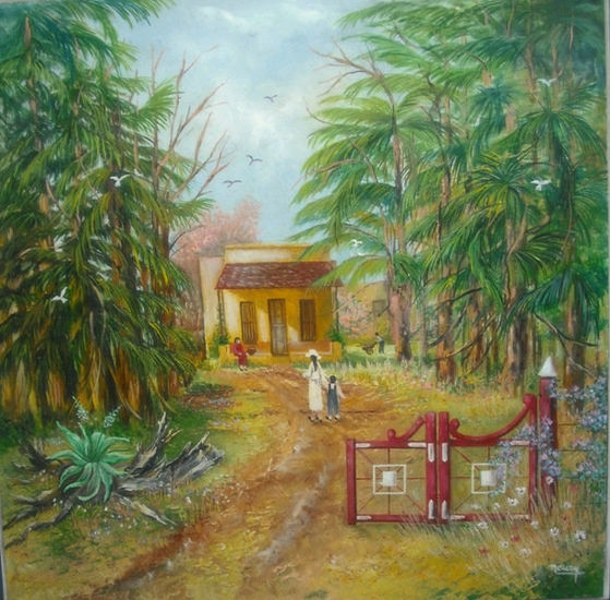 "Entrada a la Estancia" Óleo Tabla Paisaje