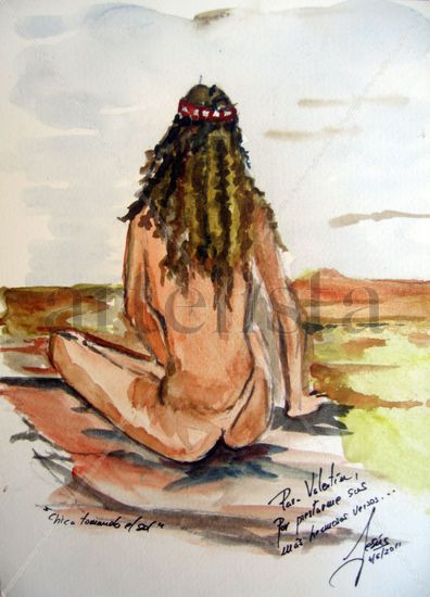 chica tomando el sol Watercolour Paper Nude Paintings