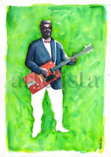 Bo Diddley Acuarela Papel Retrato