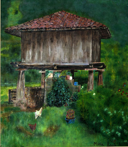 Hórreo con gallinas