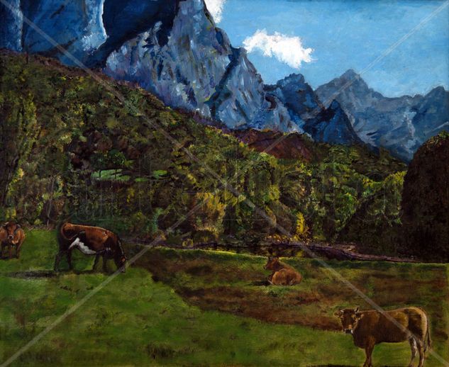 Paisaje con vacas - Picos de Europa Oil Canvas Landscaping