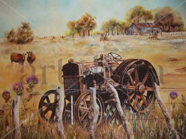 Tractor en el campo Oil Canvas Landscaping