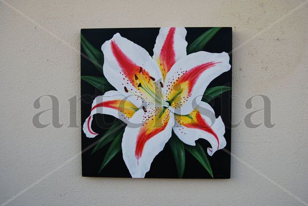 azucena sobre verde Acrylic Canvas Floral Painting