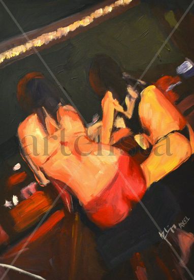 En el bar a las 12 ? Oil Card Figure Painting