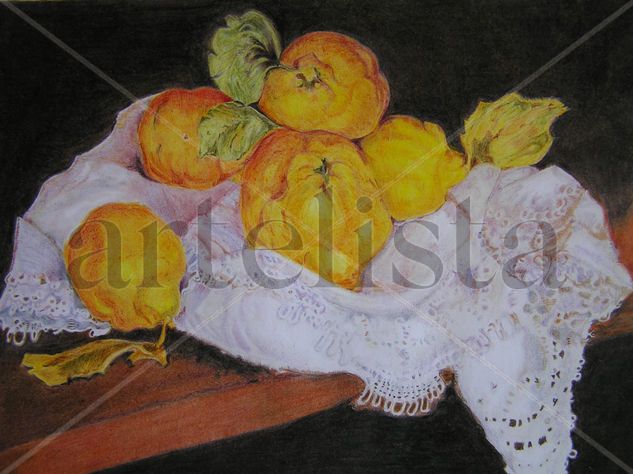 Membrillos acunados Pencil (coloured) Card Still Life Paintings