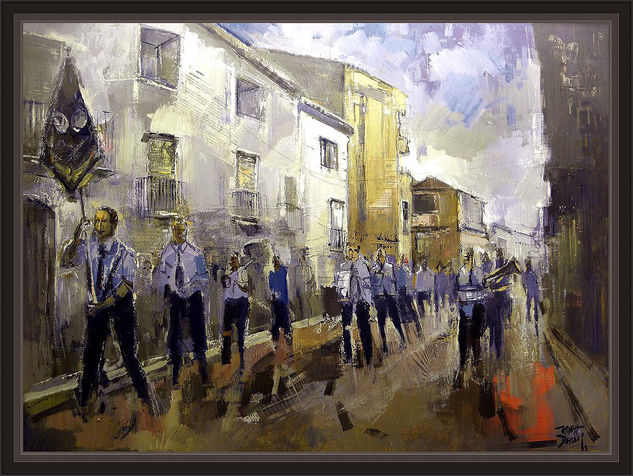 GUADAHORTUNA-GRANADA-BANDAS-MUSICA-FIESTAS-TRADICIONALES-PINTURAS-CUADROS-ERNEST DESCALS-PINTOR- Oil Canvas Landscaping