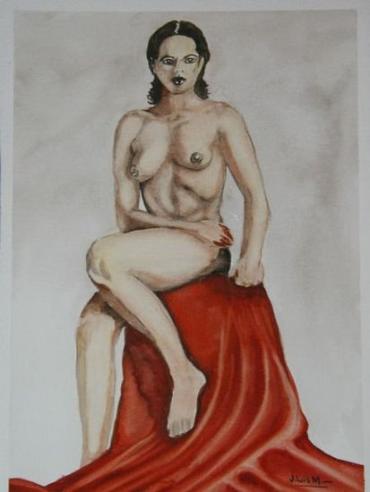 Posando sentada Watercolour Paper Nude Paintings