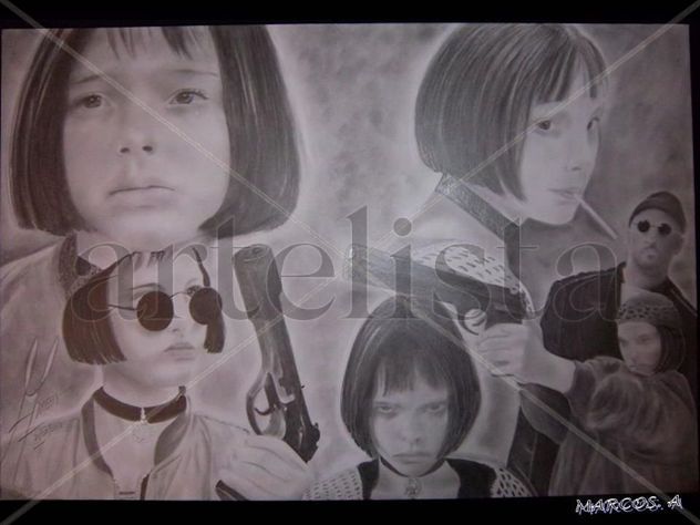 RETRATO DE LA PELICULA LEON EL PROFECIONAL ( JEAN RENO Y NATALIE PORTMAN )