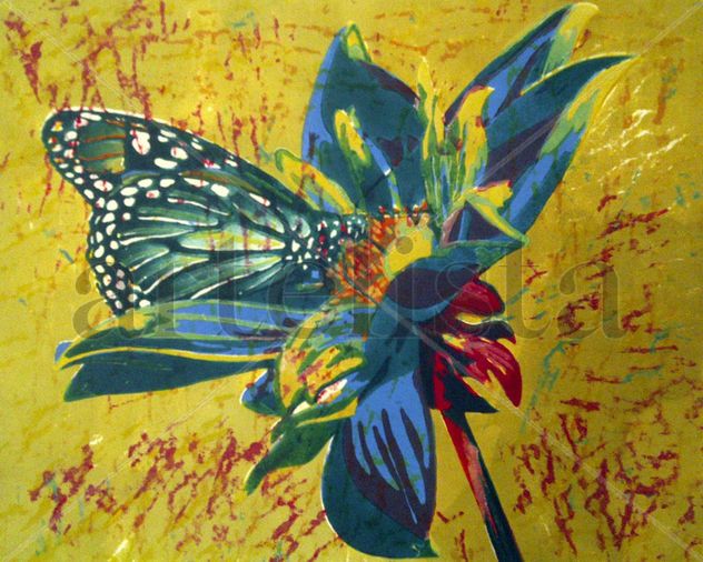 Mariposa en flor - Xilografia a seis tacos - Tirada 2/3
