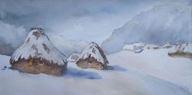 Teitos La Pormacal -Somiedo (Asturias) Watercolour Paper Landscaping