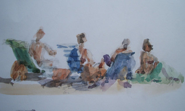 Tomando el sol Watercolour Paper Figure Painting