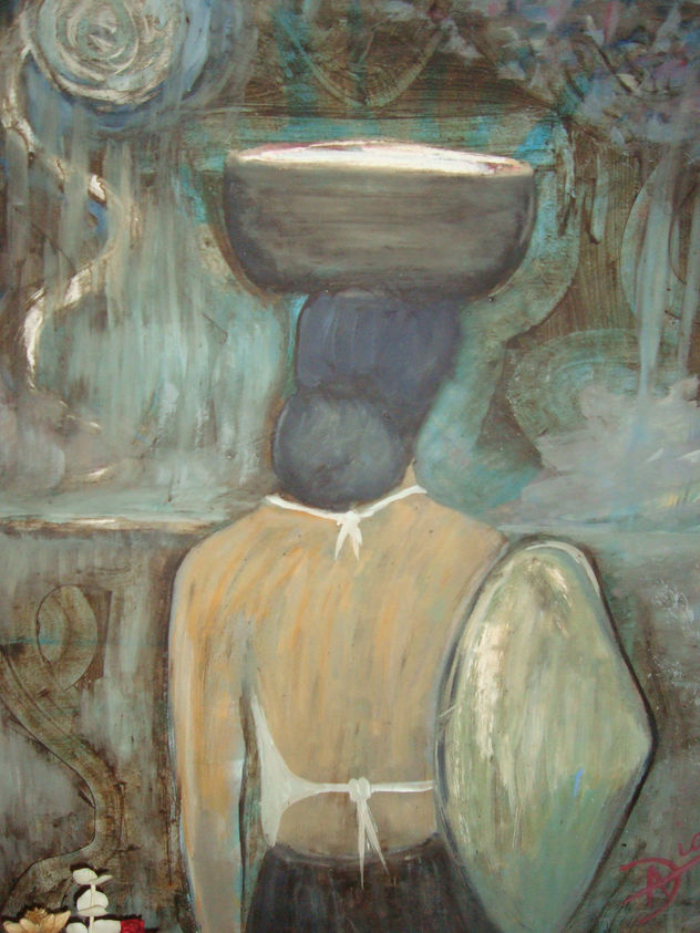 MUJER LLEVANDO CAZUELA EN LA CABEZA
