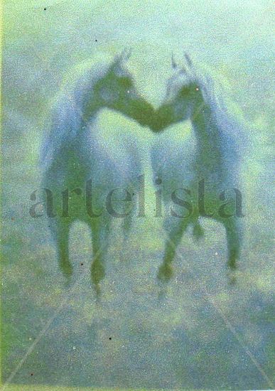 "CABALLOS ENTRE NIEBLA" Oil Canvas Figure Painting