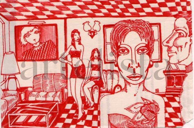 azulejos chicas y señor en rojo 