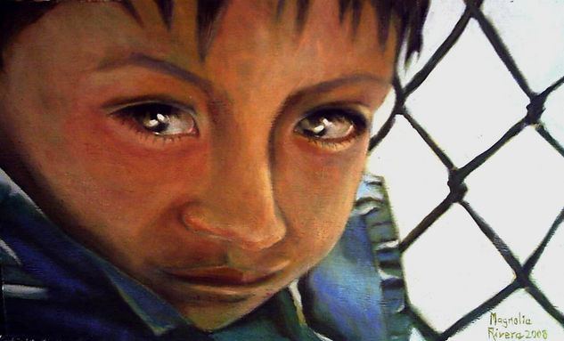 NIÑO INDOCUMENTADO Óleo Tabla Retrato