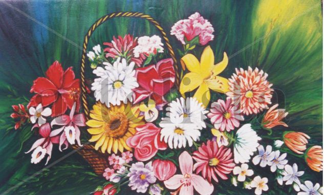 FLORES DE COLOMBIA. Oil Canvas Floral Painting