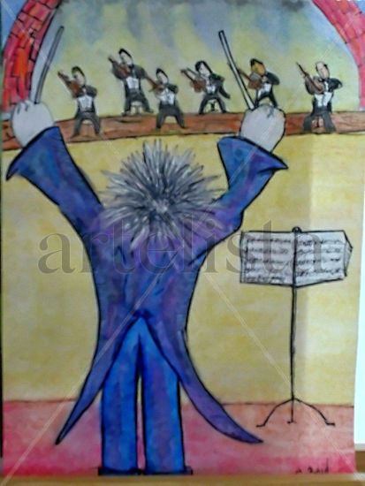 Director de orquesta Óleo Papel Figura