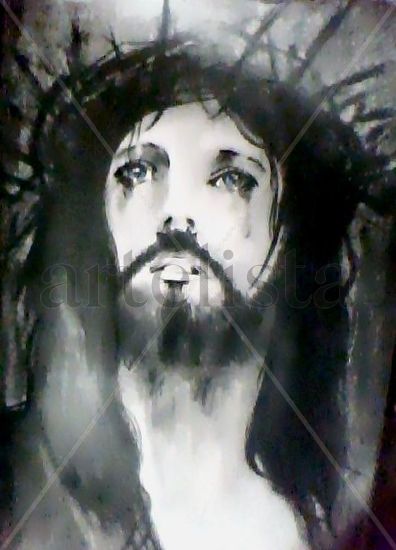 LOS OJOS DE JESUS Graphite Canvas Portrait