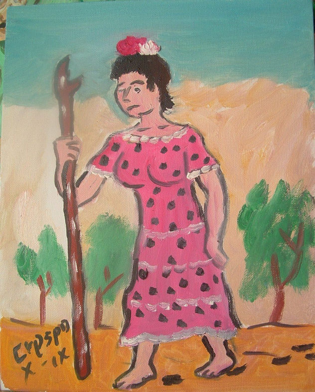 Romera del Rocio ,óleo sobre lienzo en bastidor  30x24 cm. de Crespo