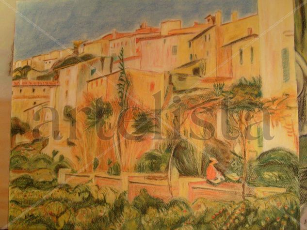 Pueblo en verano Pastel Papel Paisaje