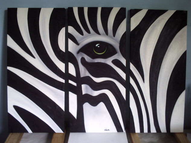 Triptico zebra Óleo Lienzo Animales