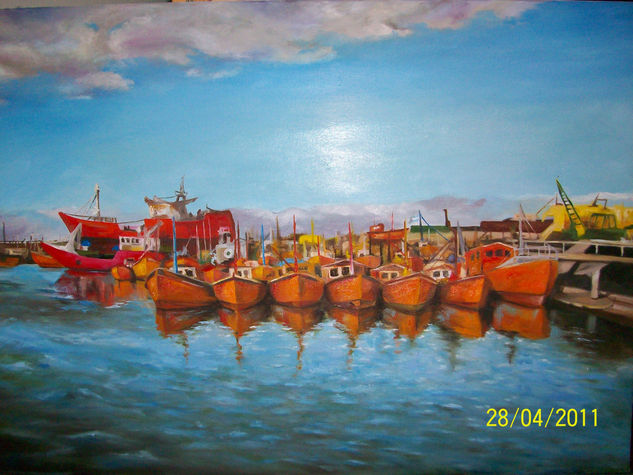 puerto de mar del plata Oil Canvas Marine Painting