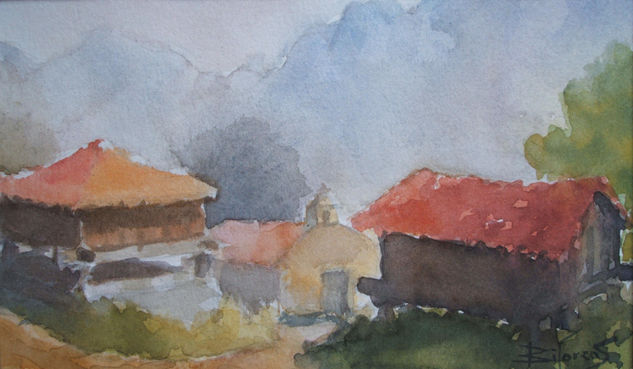 Capilla entre hórreos (Asturias) Watercolour Paper Landscaping