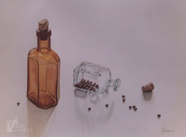 Botes de cristal con semillas Watercolour Paper Still Life Paintings