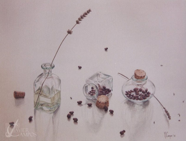 Botes de cristal con semillas y lavanda