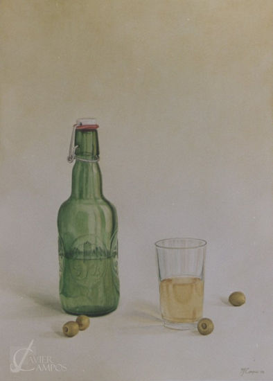 Vino y aceitunas Watercolour Paper Still Life Paintings