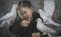 Niña con palomas