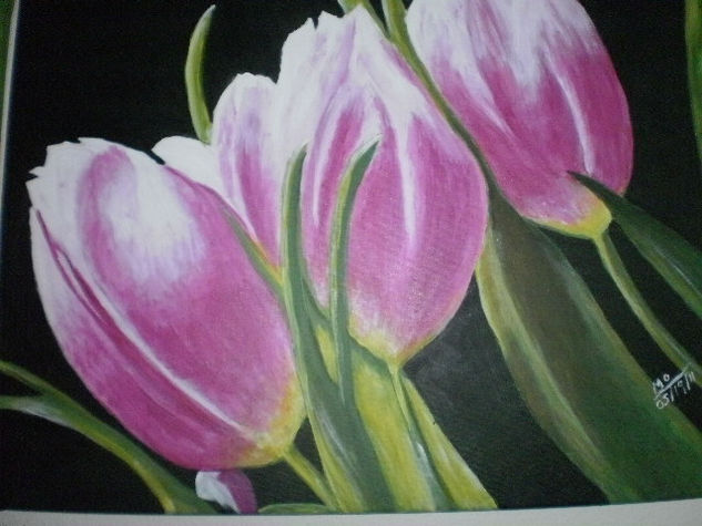 tulipanes morados Oil Canvas Floral Painting