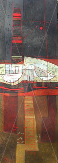 Rio y muelle en Rojo Oil Canvas Landscaping