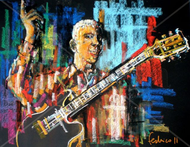 Guitarrista de jazz Oil Paper Portrait