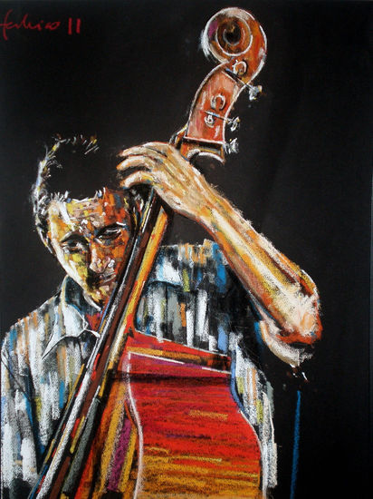 Contrabajista de jazz Oil Paper Portrait