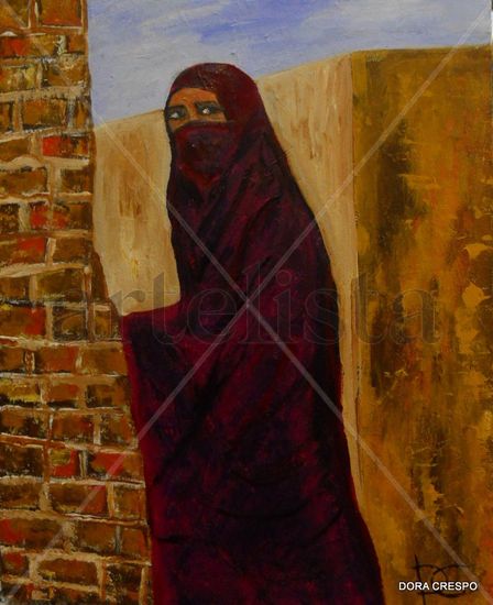 MUJER TRAS EL MURO DE LA INDIFERENCIA Oil Canvas Landscaping