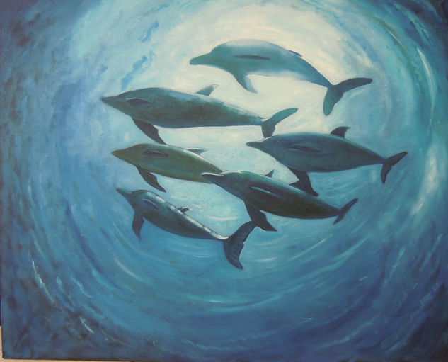 Delfines Oil Canvas Marine Painting