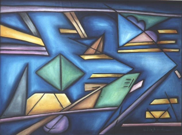 Abstrato Azul Óleo Lienzo Otros