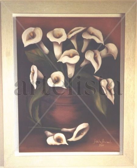 Copo de leite com vaso Oil Canvas Floral Painting