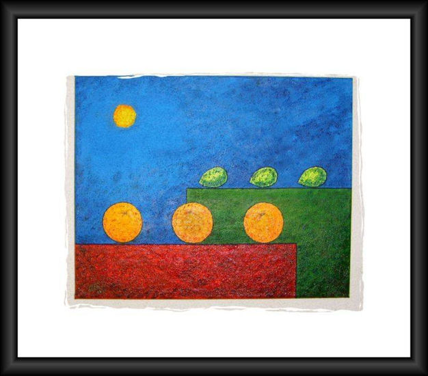 Naranjas y Limones con Sol Mixed media Canvas Still Life Paintings