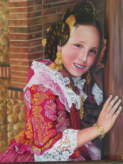 Fallera al oleo Oil Canvas Portrait