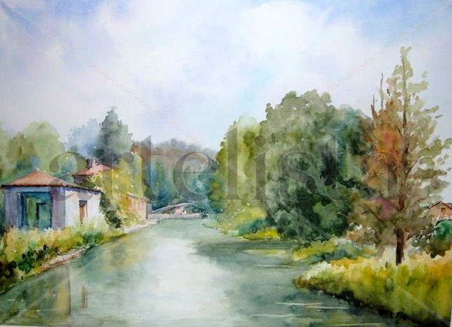 Canal de castilla Acuarela Papel Paisaje